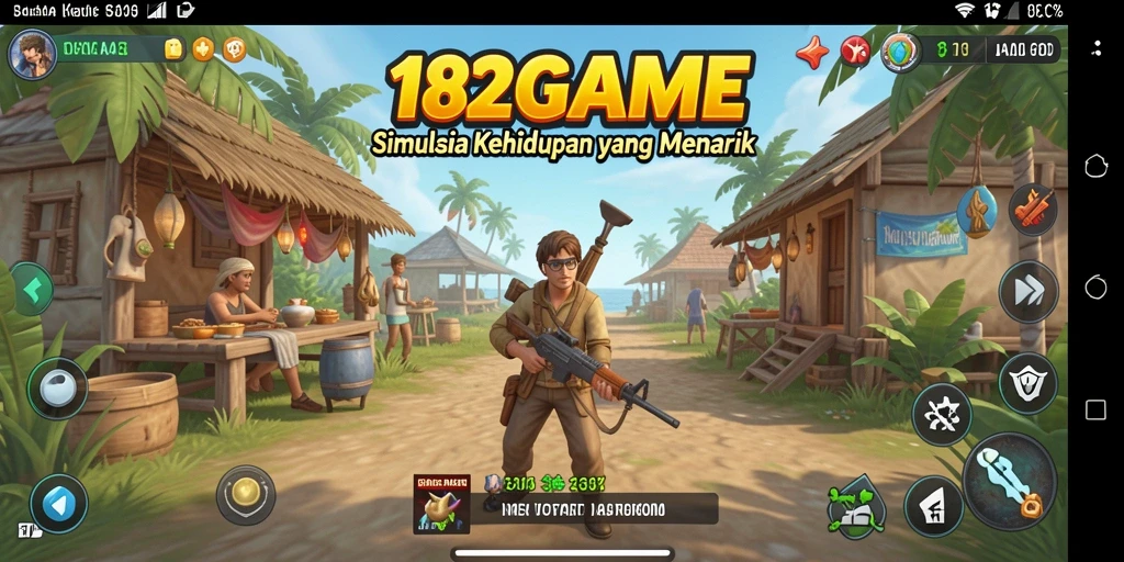 Screenshot gameplay 182GAME yang menampilkan aktivitas dalam simulasi kehidupan.
