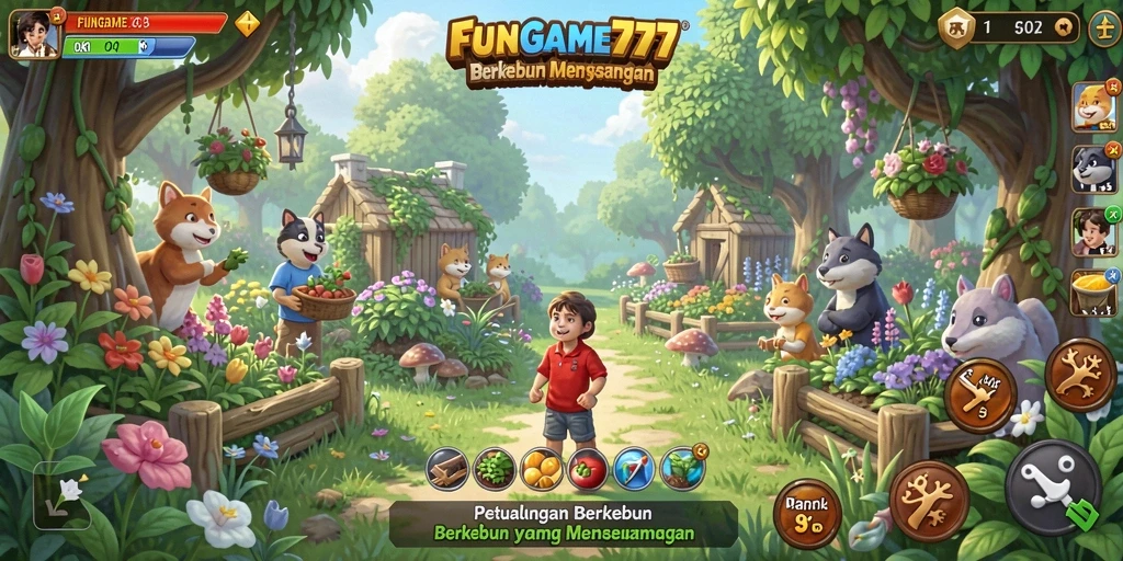 Gambar permainan FUNGame777 menampilkan petualangan berkebun yang menantang.