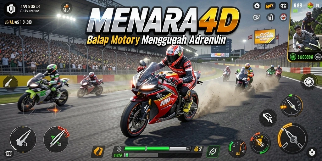 Gameplay mendebarkan dari MENARA4D di lintasan balap.