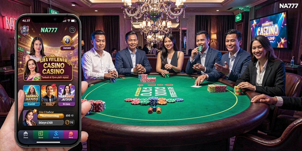 Screenshot gameplay Live Casino NA777 dengan dealer profesional.