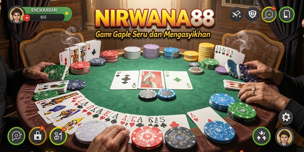 Tampilan utama gameplay Gaple di NIRWANA88 yang seru dan menarik.