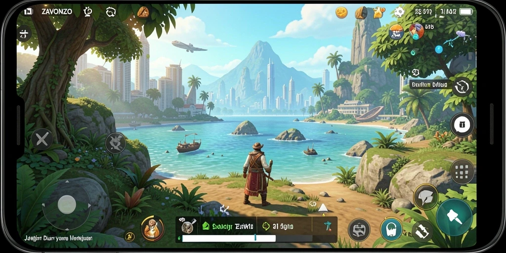 Tangkapan layar gameplay ZAVONZO yang menampilkan eksplorasi dunia terbuka.
